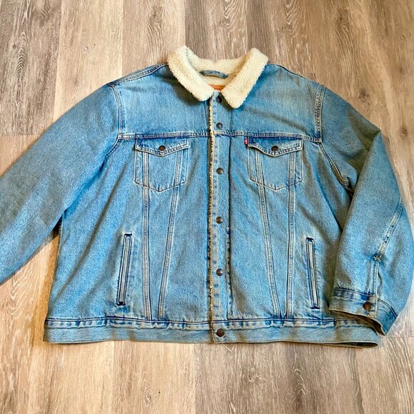 Levi's Men Sherpa Trucker Jacket Denim Light Wash Splitsville 3XL VTG Jean Fuzz - Picture 14 of 16